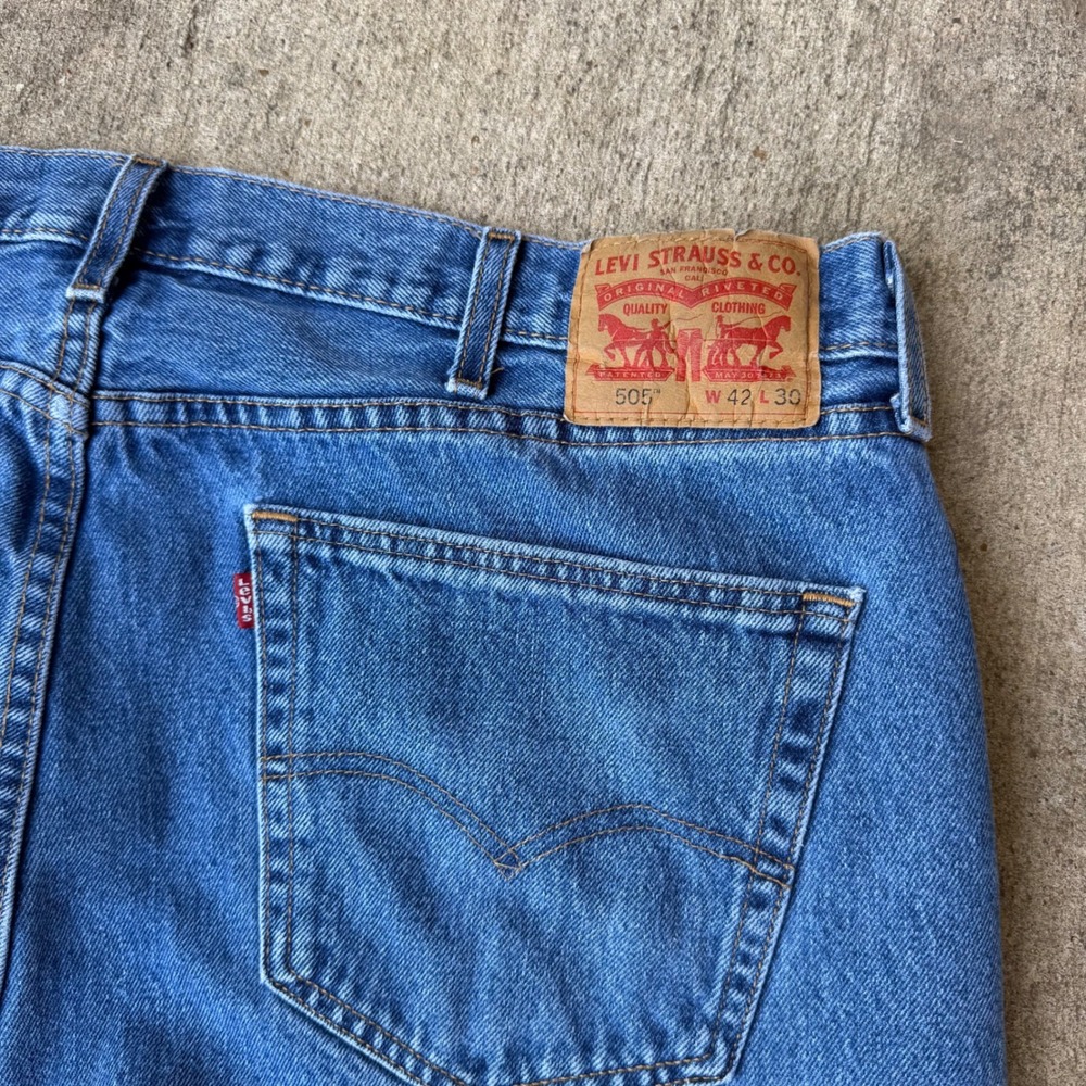 Levis 505 Regular Fit Straight Leg Jeans Mens 42x30 Blue Denim 505-0216 - Picture 9 of 12